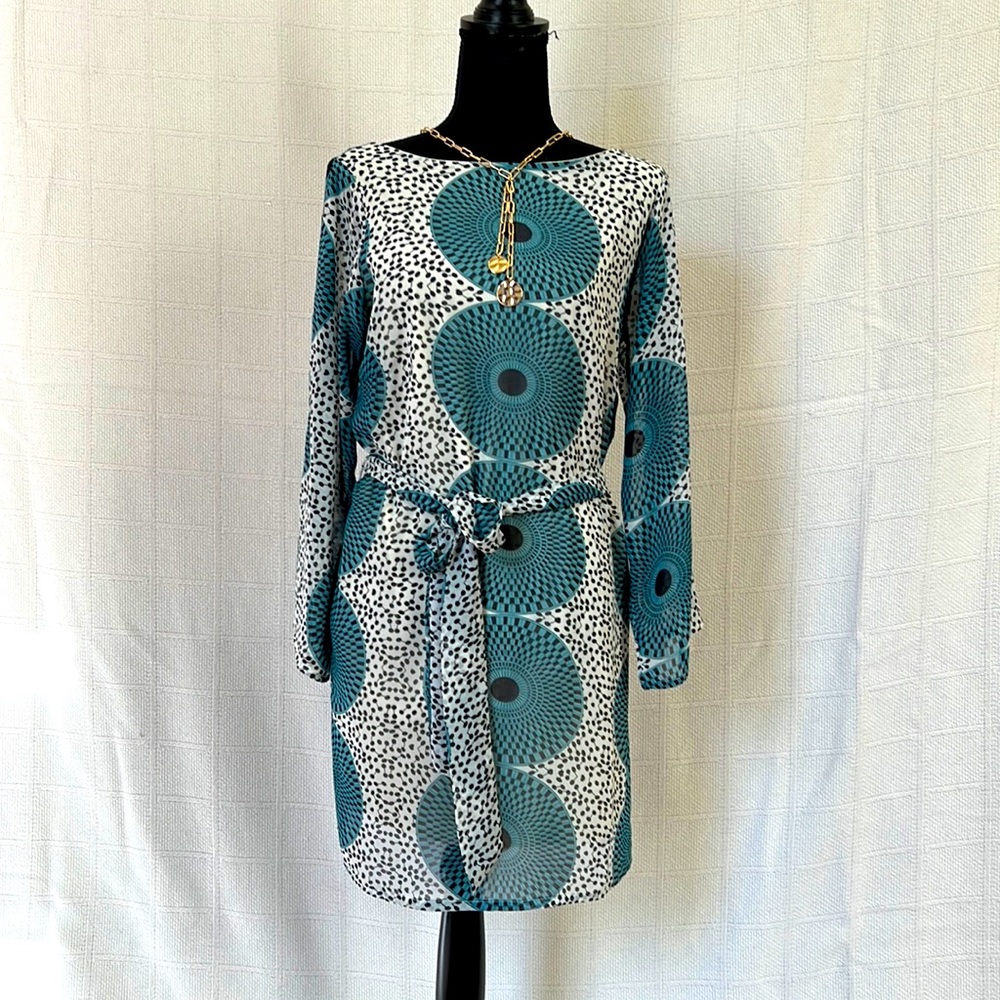 Ciel geometric dress in black, teal and white. Size small